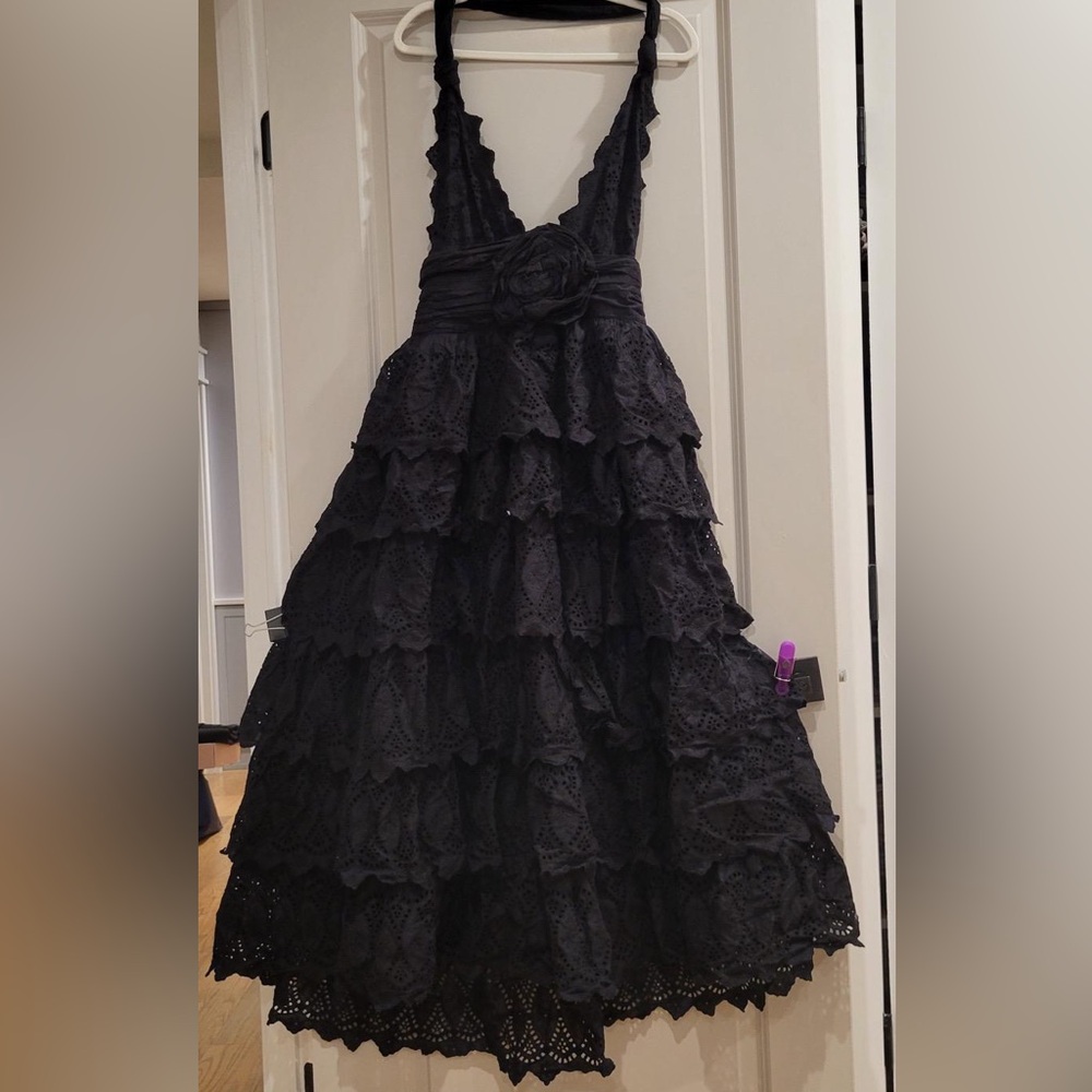 Eyelet Embroidered Black tiered women’s Dress